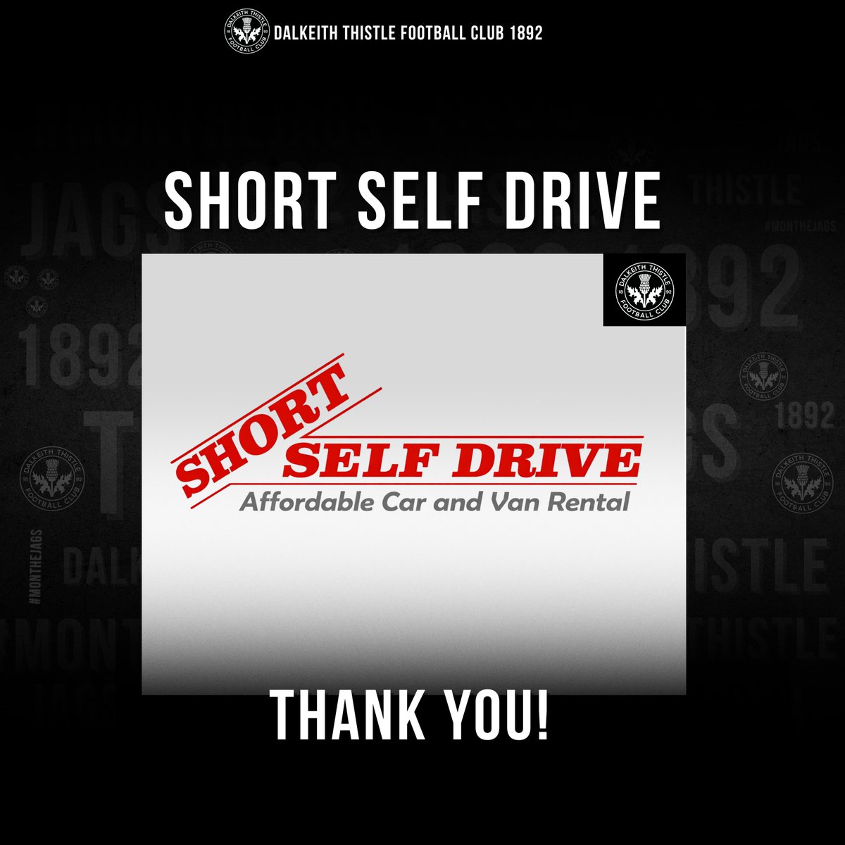 ⚫️⚪️ A big thank you to one of our valued sponsors, <a href="/ShortSelfDrive/">Short Self Drive</a> 👏

Reliable vehicle hire and fantastic service, proudly supporting the Jags. 

For bookings and enquiries visit shortselfdrive.com

Support the businesses that support Dalkeith Thistle.

#DalkeithThistle