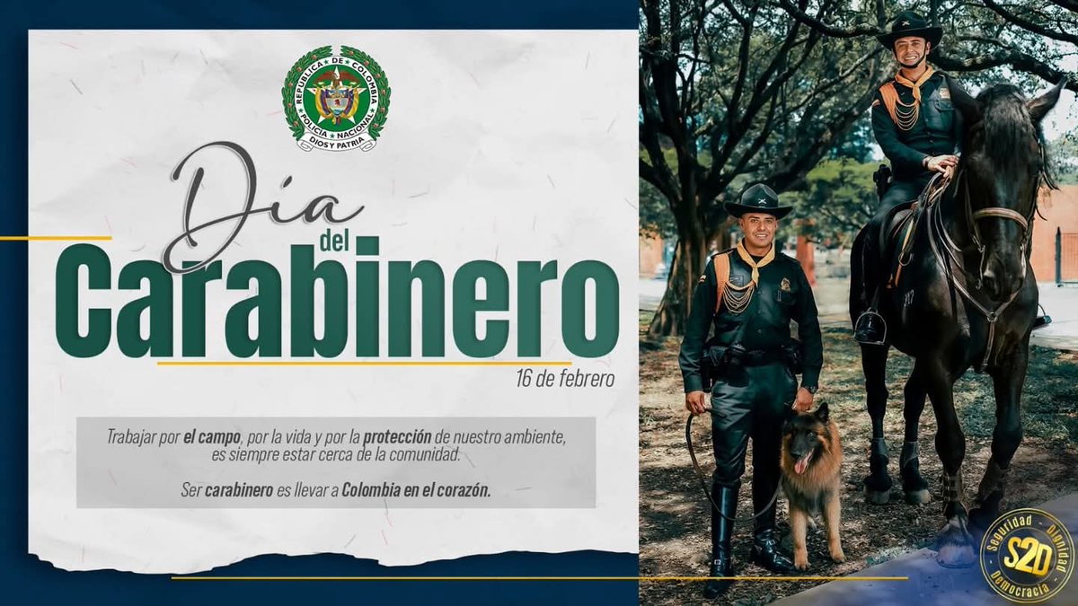 Conmemoramos el Día del Carabinero, hombres y mujeres que con honor cabalgan, protegen el campo y sirven con vocación, compromiso y amor por la comunidad.

Su labor representa el espíritu y la tradición de la Policía Nacional 🇨🇴🐎

#CarabinerosColombia
#S2D