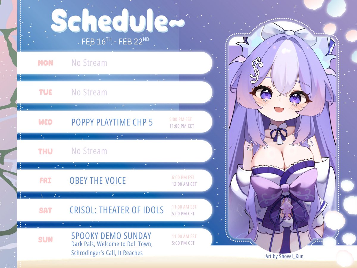 💎Schedule for this upcoming stream week!💎