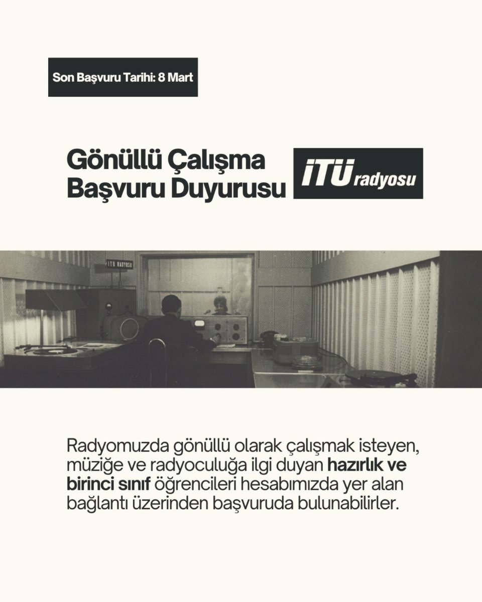 Radyomuzda gönüllü olarak çalışmak isteyen, müziğe ve radyoculuğa ilgi duyan hazırlık ve birinci sınıf öğrencileri hesabımızda yer alan bağlantı üzerinden başvuruda bulunabilirler.
