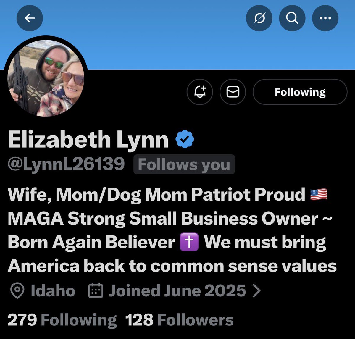 Does anyone have space for this small account? <a href="/LynnL26139/">Elizabeth Lynn</a> is an Idaho conservative, a small business owner like myself, Christian wife/mother, common sense patriot. Here in northern Utah I meet tons of people from Idaho and they always amazing people. Let’s show her support!