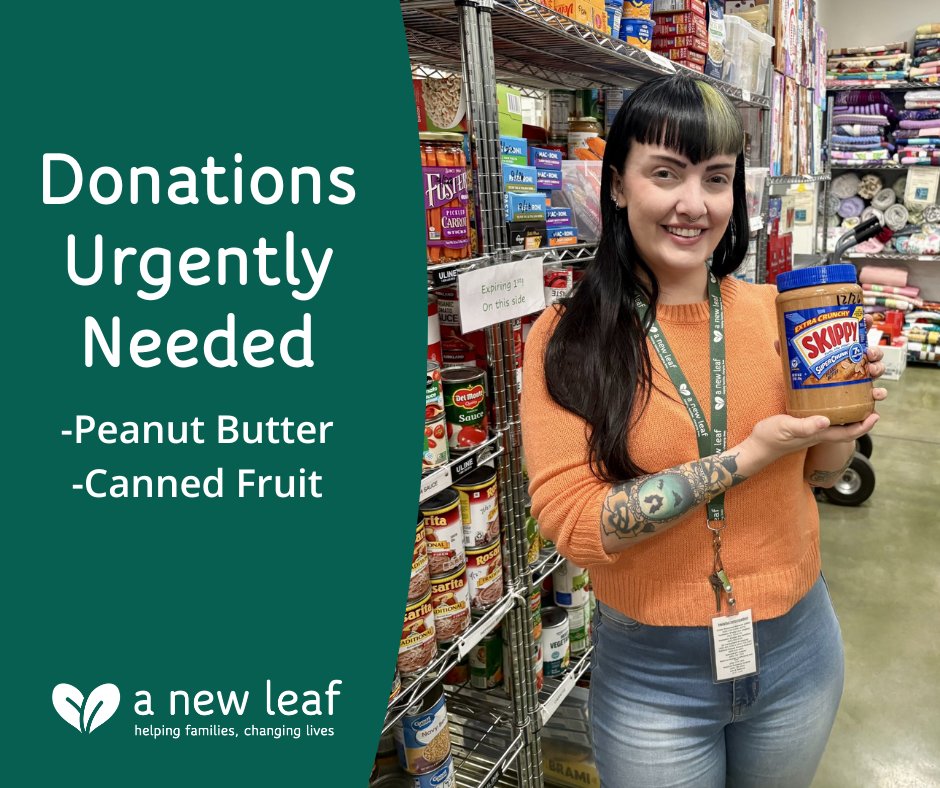 🚨 URGENT: We’re out (or <5 left) of Peanut Butter &amp; Canned Fruit. These staples help feed families facing homelessness &amp; domestic violence. Can you grab one on your next store run or host a mini drive? 📞 480-464-4648 | turnanewleaf.org/get-involved/d…