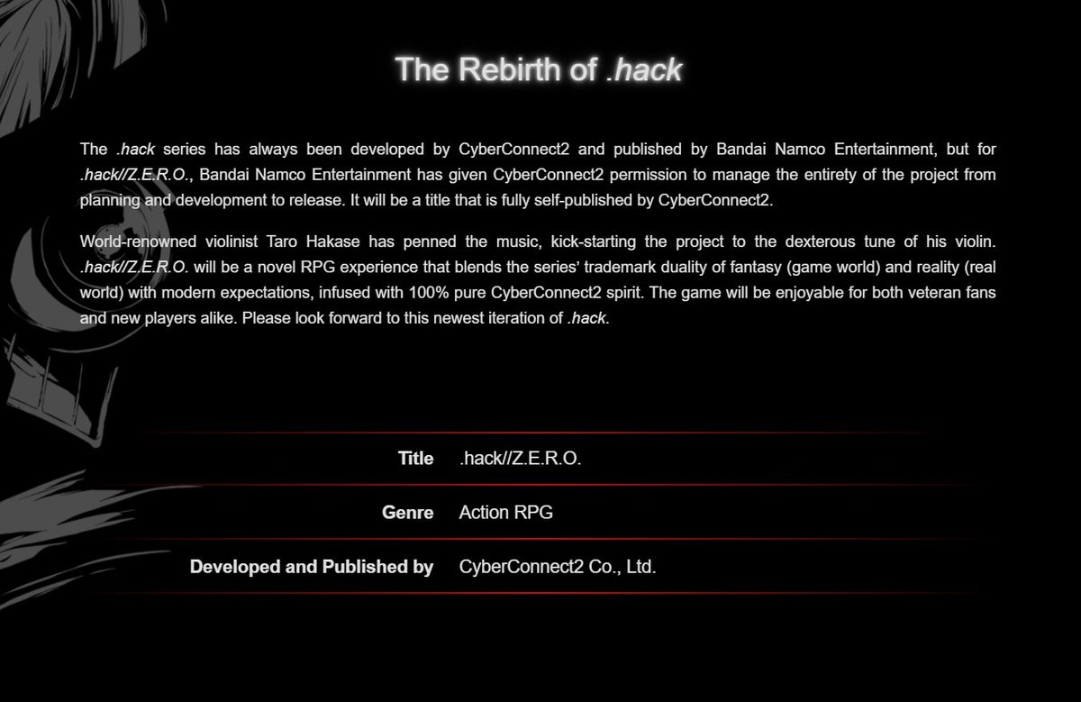 .hack//Z.E.R.O. announced from CyberConnect2 gematsu.com/2026/02/hack-z…

Teaser Trailer youtube.com/watch?v=UcjZq9…

cc2.co.jp/hackzero/en/
"Bandai Namco Entertainment has given CyberConnect2 permission to manage the entirety of the project from planning and development to release"