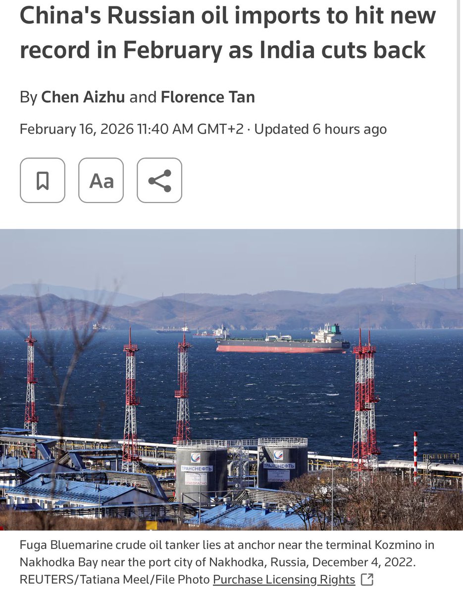 ️ ️Reuters: China's Russian crude imports surge to record high Russian ...