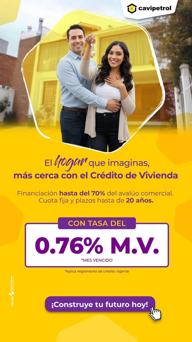Tu vivienda puede empezar hoy 🏡

Con el Crédito de Vivienda de Cavipetrol accede a una tasa desde 0,76% M.V., plazos de hasta 20 años y financiación hasta del 70% del avalúo.

Haz realidad tu proyecto con el respaldo que necesitas.

👉 Solicítalo aquí:
cavipetrol.com/productos-y-se…