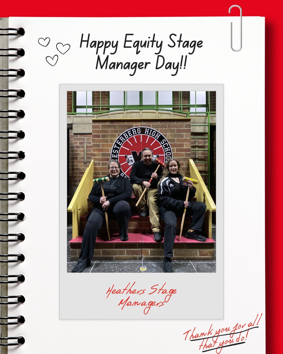 Behind every croquet match, cafeteria showdown, and perfectly timed entrance is a Stage Manager calling the shots. Happy #EquityStageManagerDay to the incredible stage management team of Heathers! 💙❤️💚💛 Thank you for keeping Westerberg running! #Heathers #HeatherstheMusical
