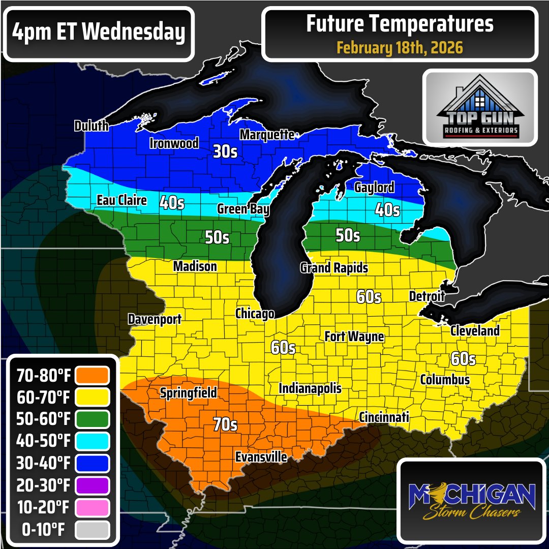 A surge of warm air is expected for Wednesday with high temps in