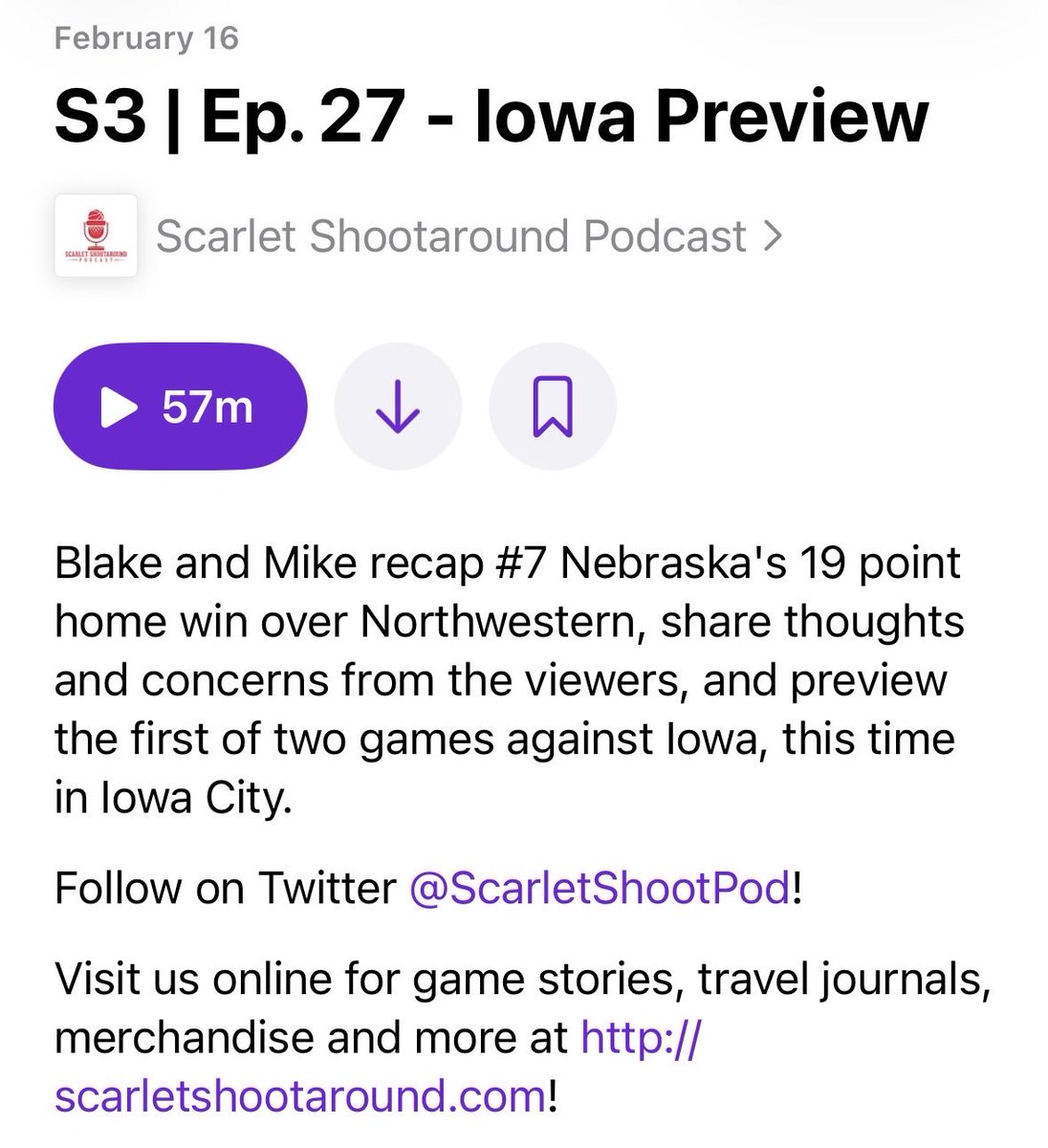 Our Iowa Preview is LIVE!

-Has #Nebrasketball figured out their issues on the glass?

-Are the #Huskers’ recent turnover issues something to be concerned about?

-Can NU get a massive win on the road at Iowa?

Available on Apple/Spotify - hit “Listen Now” on our profile!