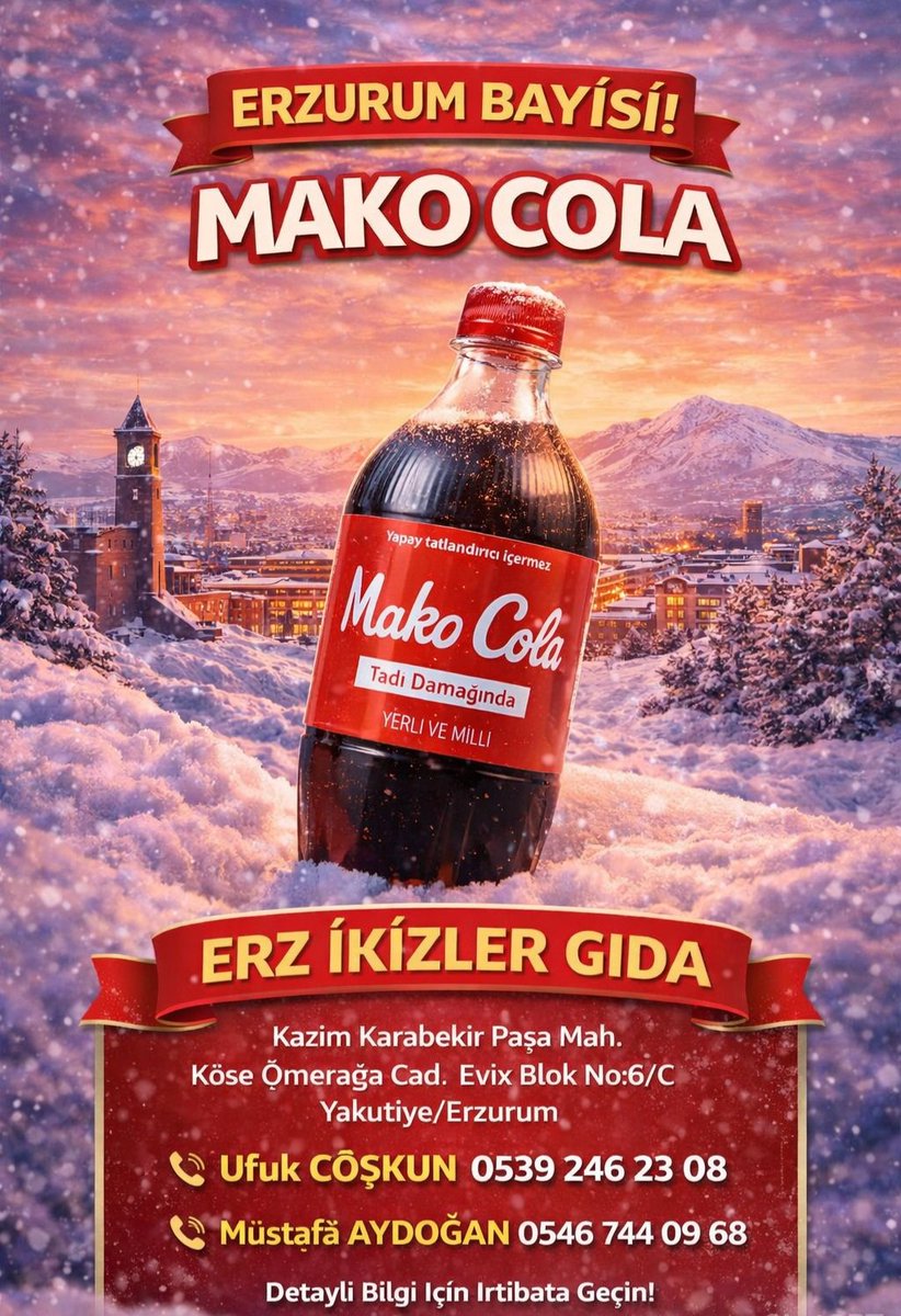 MAKO COLA 25 ERZURUM BAYİLİĞİ HAYIRLI OLSUN!

#türkiye #istanbul #yerlivemilli #cola #erzurum