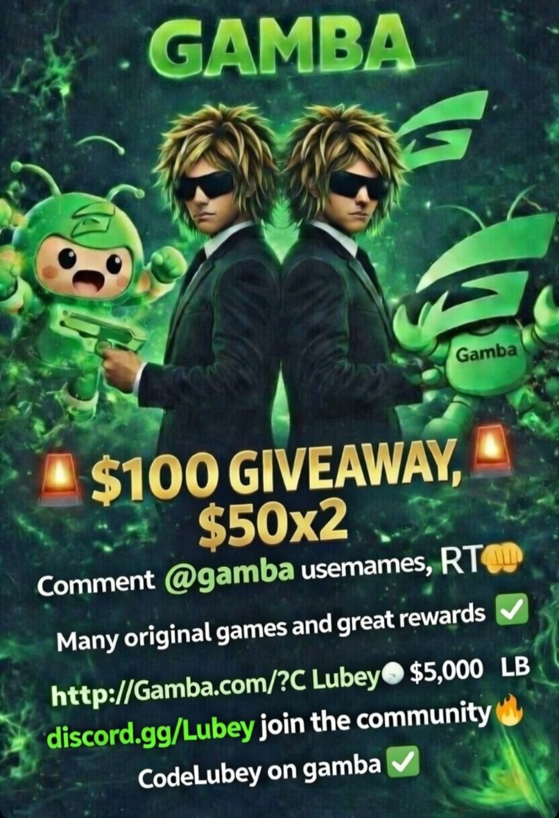 LLubeyy's tweet photo. 🚨$100 Giveaway, $50x2🚨
Drop ur @gamba user, like &amp; RT🤝
https://t.co/rJRE1nvRUY $5.000 Leaderboard!
ALL GAMES COUNT 100%, NO BS🔥
https://t.co/lk4iq056CX 🚨
Join up, or with code "Lubey"🎁
https://t.co/gDgo3zJKUH 👈 JOIN THE GANG FOR CONTENT AND MORE GIVEAWAYS❤️ https://t.co/pe3IK8Zxjq