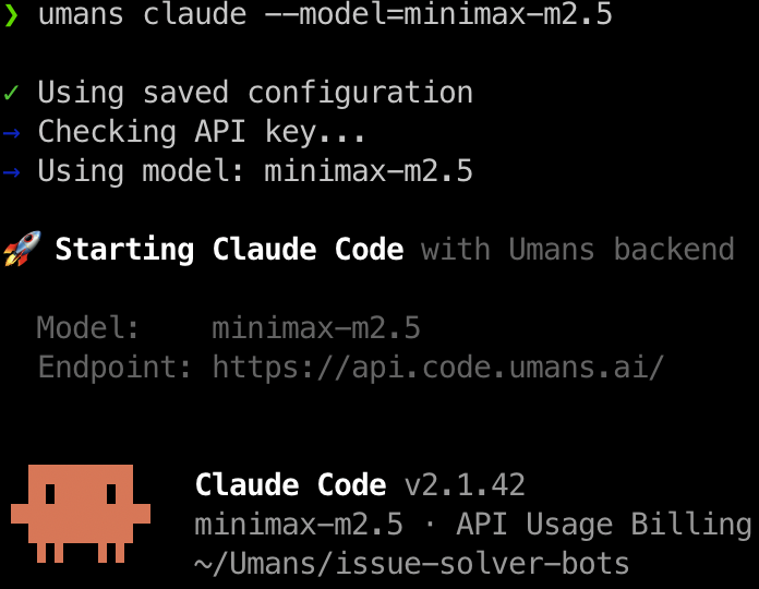 wasselovski's tweet photo. MiniMax M2.5 is now live on Umans Code (umans-minimax-m2.5).
Vision + web search, ready to use with Claude Code. No extra setup. No MCP.
Users are testing it right now. It may become our default model, for now Kimi K2.5 stays the default. https://t.co/3GjZtUiSJF
