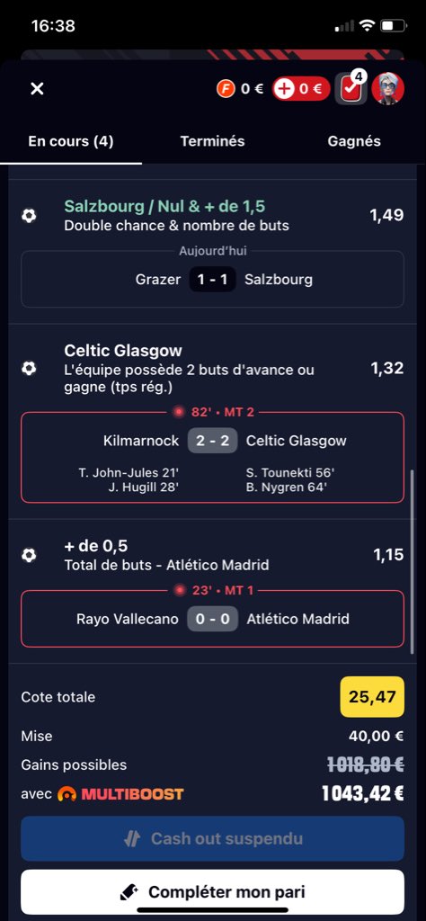 pinguuu65's tweet photo. Pas une seule seconde je n’ai eu un cashout de proposé sur ce combiné, toujours « suspendu » même après 7 sélections validées @Betclic 😡😡🤮 #teamparieur https://t.co/2Ixhpxeg1P