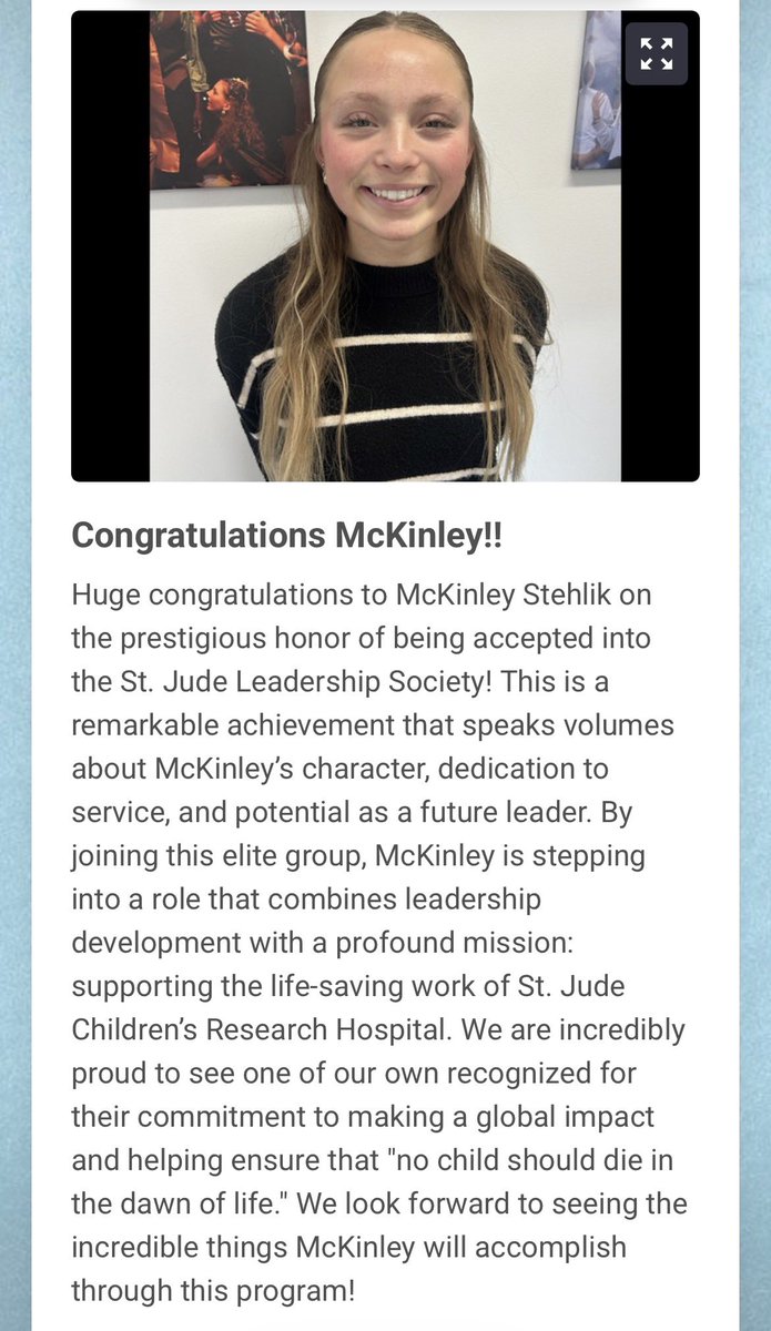 Proud of our #4! Help in her efforts to raise money for the St. Jude Initiative of $3,000 by May 13, 2026. 

fundraising.stjude.org/goto/mckinleys…