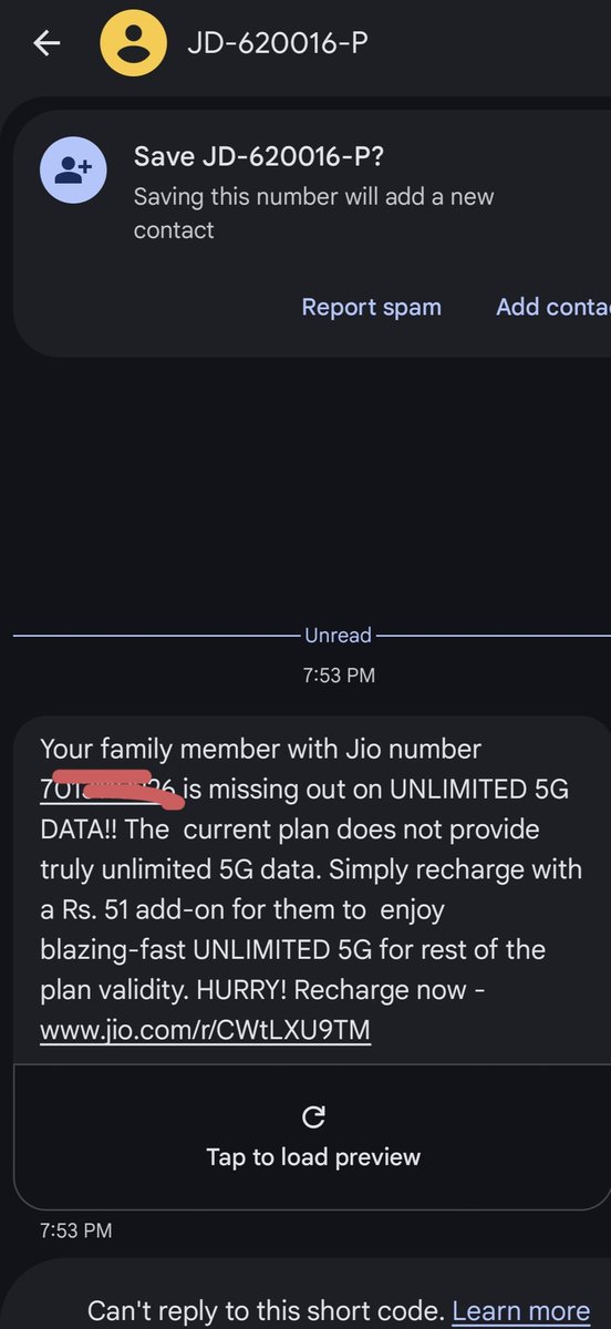 krkc's tweet photo. @JioCare Here is the latest message again. I get this daily 5 times https://t.co/bcaOjeBNaS