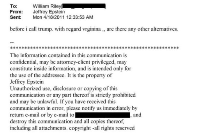 Epstein Files show Epstein was EXTREMELY concerned about Virginia Giuffre, who was quite vocal in telling the world she was in no way suicidal, but found dead shortly later. 

“Before I call Trump. With regard Virginia.. Are there any other alternatives?"