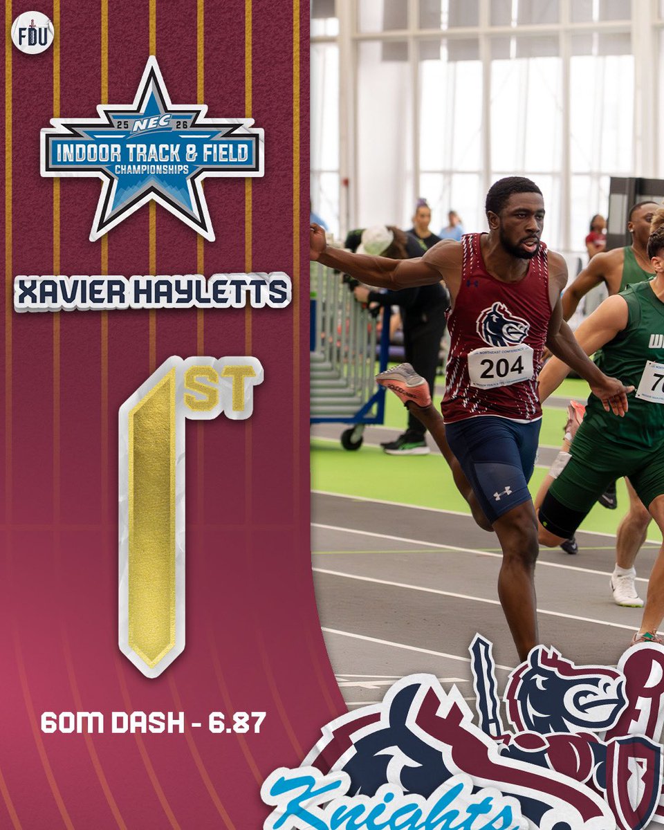 FDUKnightsXCTF's tweet photo. GOLD FOR X 🤩🤩

Xavier Hayletts runs a 6.87 to win the Men’s 60 meter dash! 

#uKNIGHTED https://t.co/bopNxpcgMF