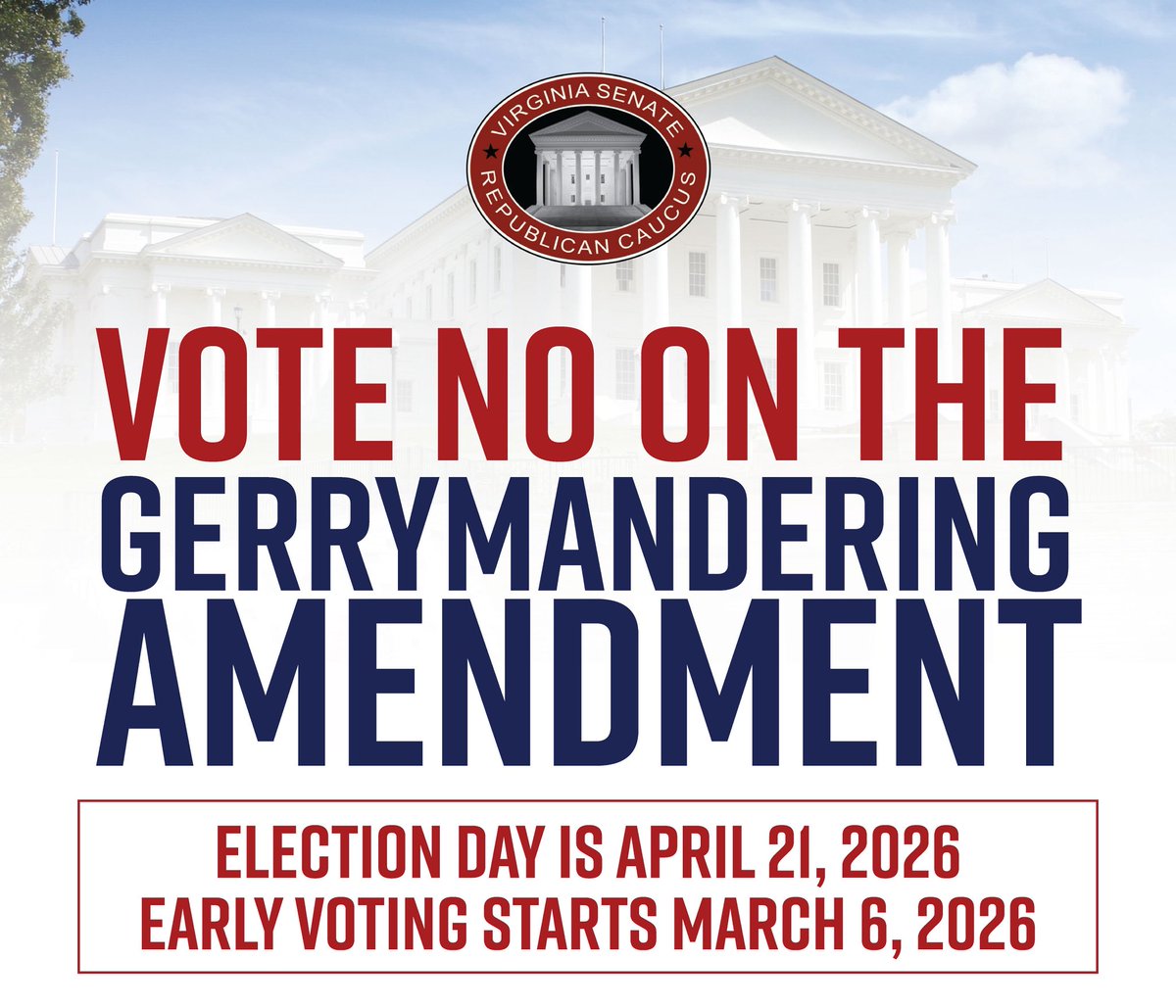 MarkObenshain's tweet photo. This amendment has nothing to do with fairness. If approved Virginia’s 11 congressional districts will be gerrymander to a democratic stronghold of ￼10-1.  Rockingham County will be split into 3 separate districts- each tied to NOVA. 

🗳️ VOTE NO 🗳️

https://t.co/qBcpQOwWlP https://t.co/qKGTMY3zcO