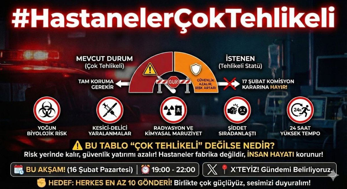 Ölümler sık olmuyor demekle ölümcül riskleri yok sayamazsınız herşey küresel bir pandemiye veya ölümcül bir epidemiye bakar.Göçlerin ve savaşların bu kadar yoğun olduğu Dünyada ölümcül bulaşıcı hastalık salgınları da çok olacaktır. #HastanelerÇokTehlikeli 
<a href="/genelsaglikis/">Genel Sağlık-İş Genel Merkez</a> <a href="/akturkq/">Abdurrahman AKTÜRK</a>