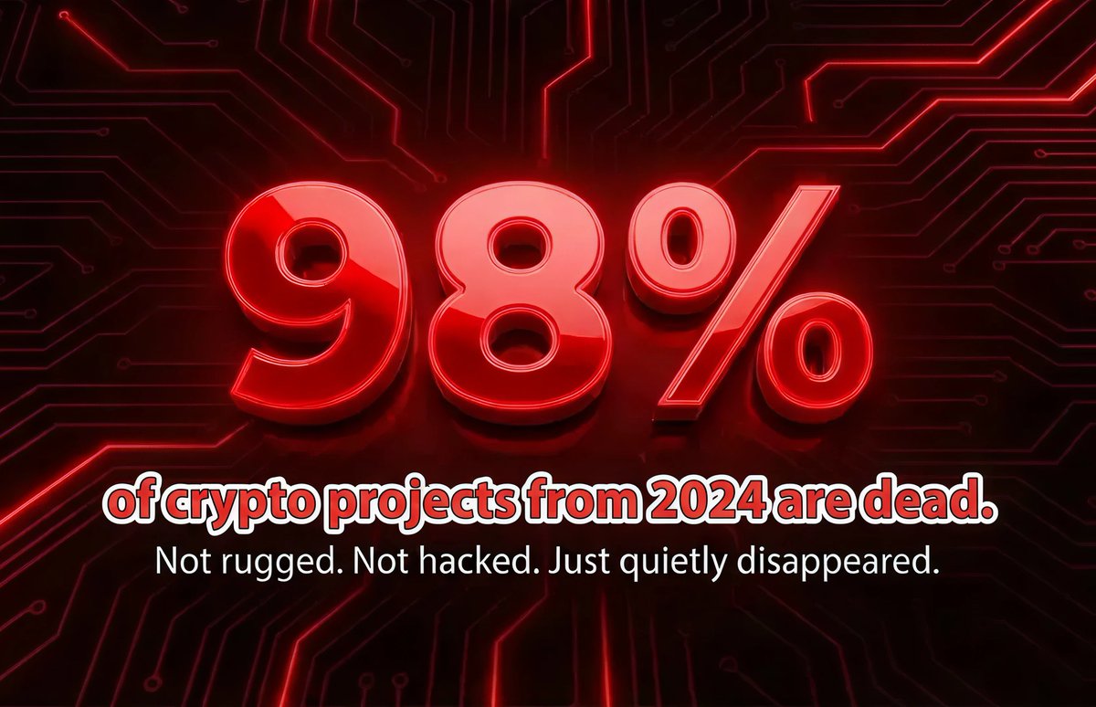 98% of crypto projects launched in 2024 are already dead.

Not rugged. Not hacked. Just quietly disappeared. No users, no product, no reason to keep going.

The ones still here built something people actually use.

Utility beats hype every time.