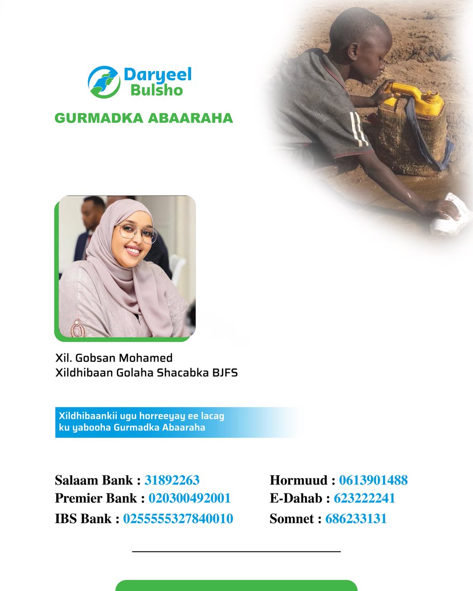 Xildhibaan Gobsan Mohamed ayaa noqotay xildhibaankii ugu horeeyay ee Gurmadka Abaaraha Dhallinyarada Muqdisho wadaan lacag ku yaboohda.

#GurmadkaAbaarahaSoomaaliya
#AanIsGarabsano
#BiyoWaaNolol
#WaxyarIyoSaameynWayn