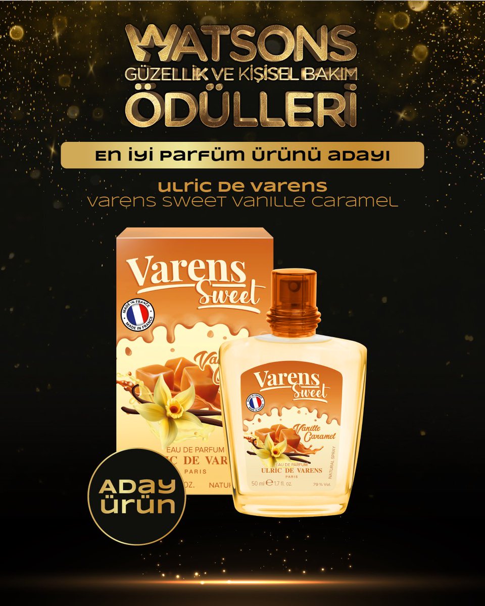 🎉 Müjde!
Ulric de Varens Varens Sweet Vanille Caramel, Watsons Beauty Awards 2026’da Yılın En İyi Parfümüne aday! 🏆
Hazırsan parlasın! ✨
👉 Oy ver: odul.watsons.com.tr/vote

#WatsonsÖdülleri #VanilleCaramel