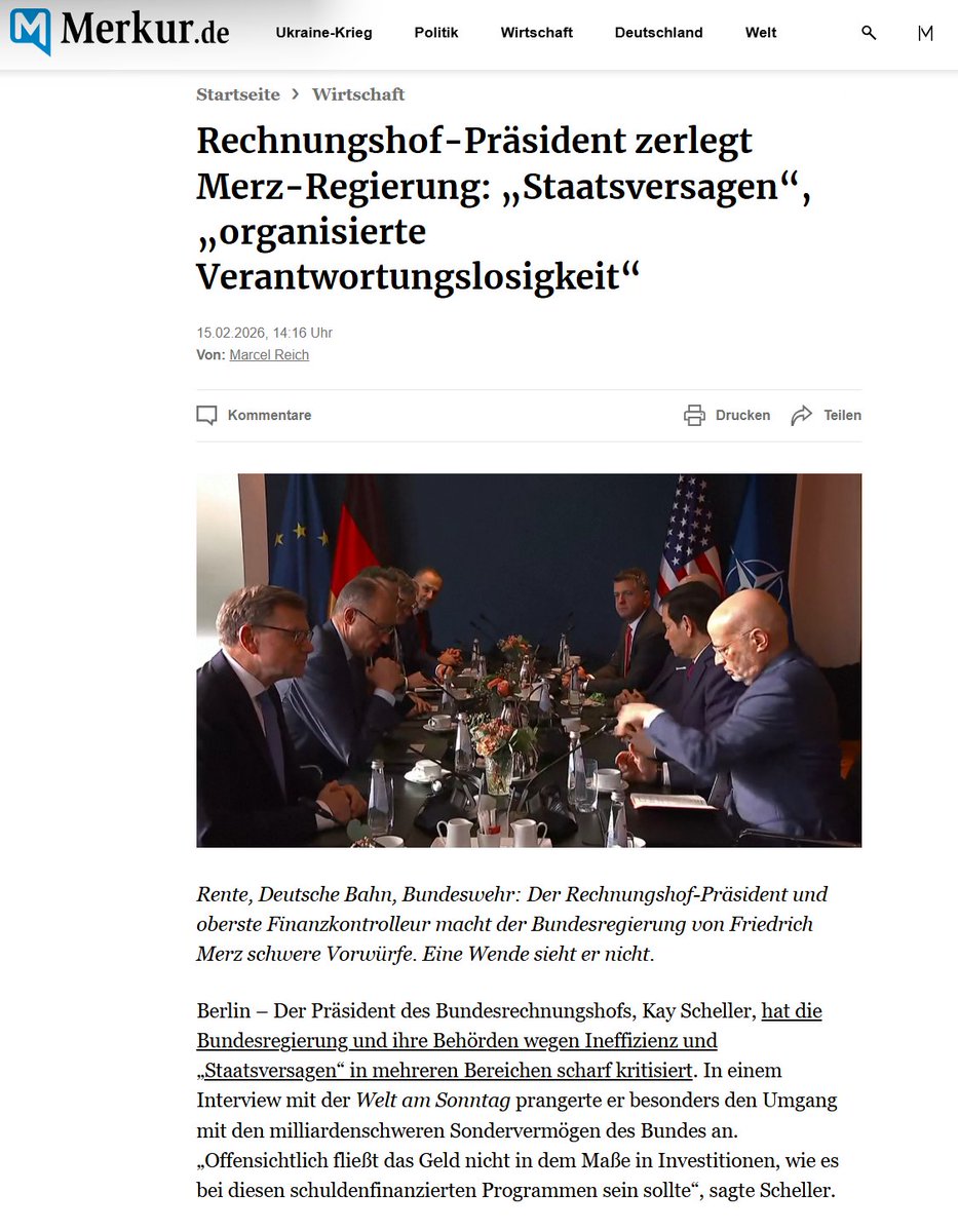 Es gibt sie noch, die Menschen, die sich keinen Maulkorb von der Regierung verpassen lassen: 

Rechnungshof-Präsident zerlegt Merz-Regierung: „Staatsversagen“, „organisierte Verantwortungslosigkeit“

Ineffizienz und Staatsversagen. 

Wer hat Merz gewählt und warum?