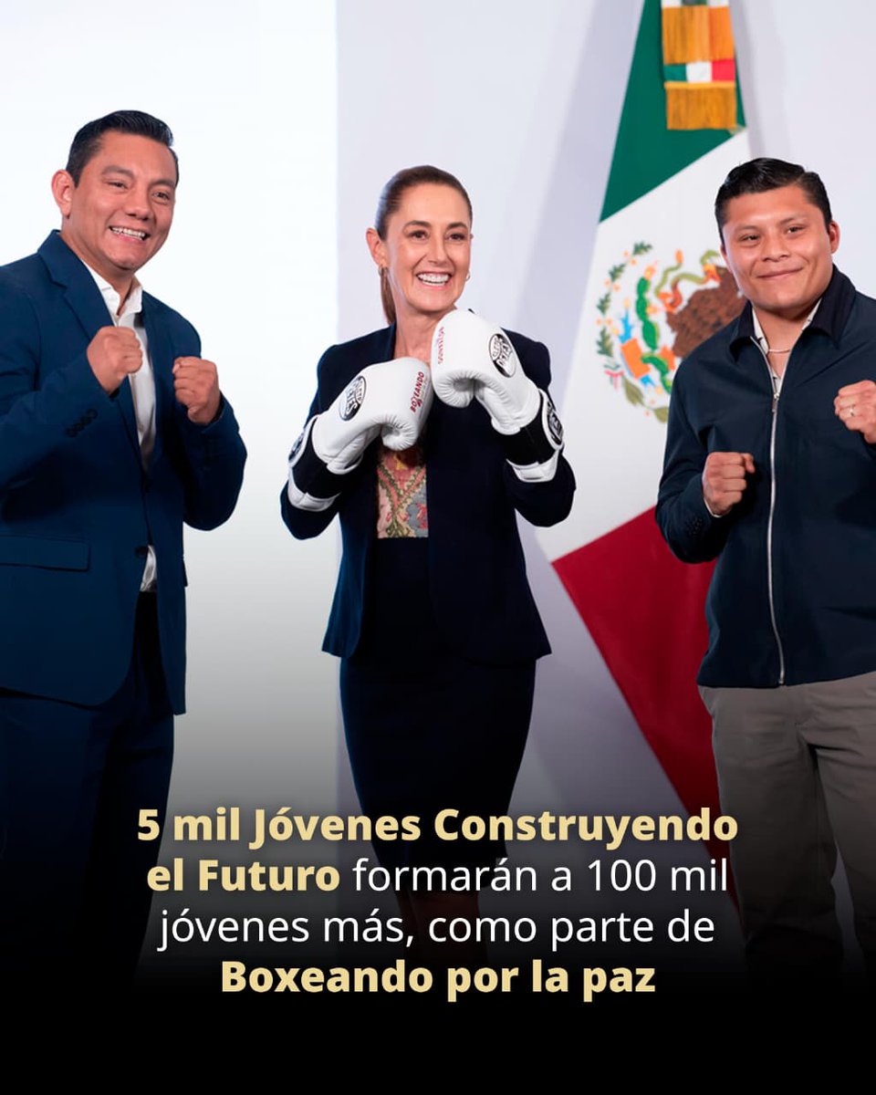 STPS_mx's tweet photo. La estrategia Boxeando por la Paz del Gobierno de México, como parte de la atención integral a la juventud, formará a 100 mil jóvenes en esta disciplina a través de 5 mil @JovConFuturo, boxeadoras y boxeadores profesionales, campeonas y campeones del pugilismo nacional y mundial. https://t.co/wrj7NFyheD
