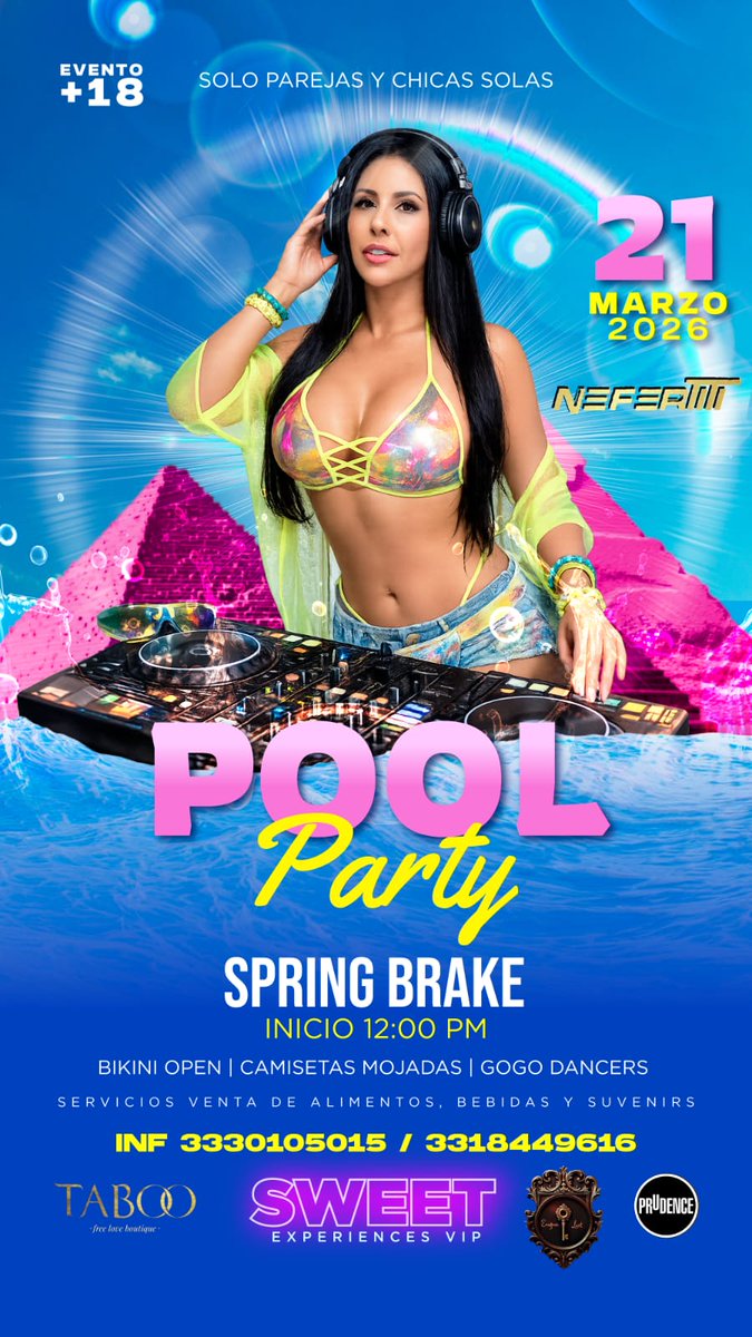 #sweetclubvip
#sociedad secreta
Terraza Vip
Sábado 21 marzo 2026
POOL PARTY ⛱️
SPRING BRAKE 24 hrs
Bikini Open y Camisetas Mojadas
Exclusivo parejas y chicas solas 
Reserva con $600
Inf 3330105015 / 3318449616 o clik aquí wa.link/9cfwcz
#lunesdemorboyprovocación