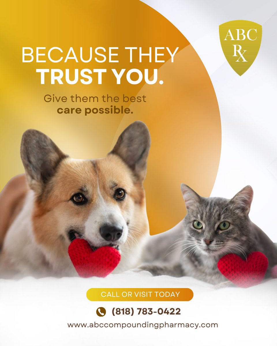 abccompounding's tweet photo. They rely on you every day. Give them care that’s made just for them.

Customized pet medications designed to make treatment easier and more comfortable.

Learn more: https://t.co/EBryEnsZ9n

#ABCCompoundingPharmacy #PetCare #HealthyPets https://t.co/n9qBGwln50