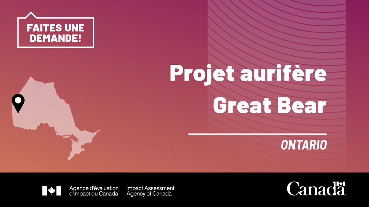 aeic_iaac's tweet image. La période de demandes d’aide financière pour vous aider à participer à l’évaluation d’impact du projet aurifère Great Bear en #Ontario se termine bientôt! 📅

Le 20 février est la date limite pour les demandes d’aide financière.

👉 iaac-aeic.gc.ca/050/evaluation…

#ÉvaluationImpact