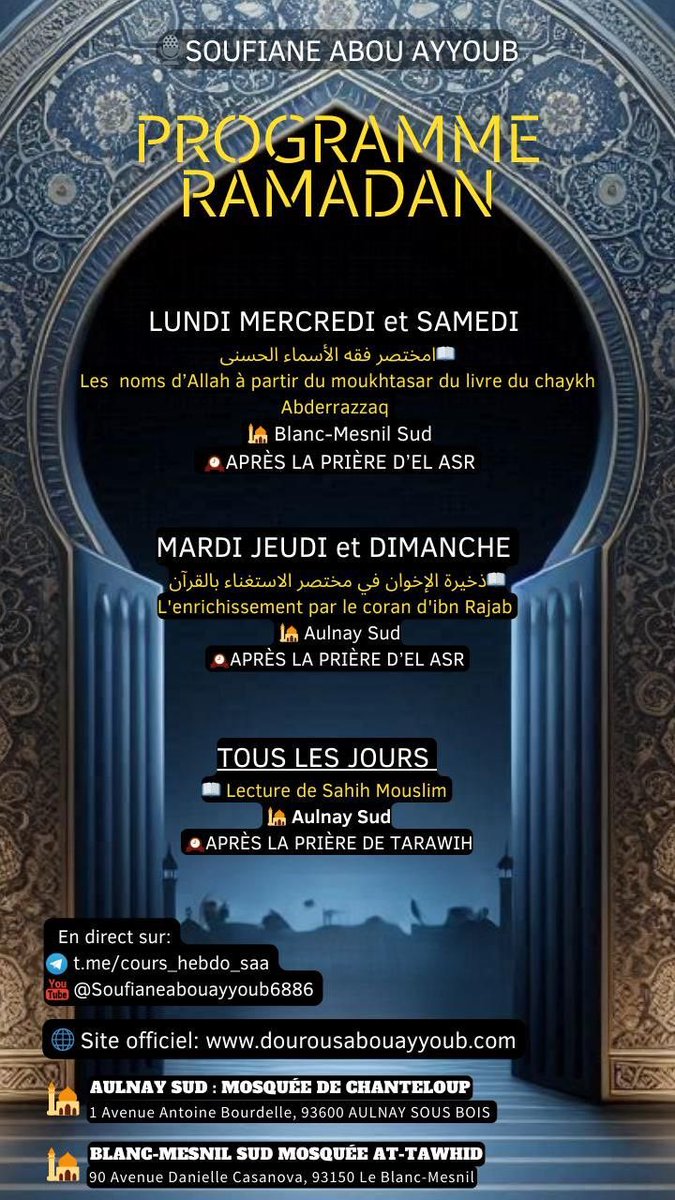 IlyasVerratti's tweet photo. Programme Ramadan cheikh Soufiane Abou Ayyoub https://t.co/oRj0bJy0GL