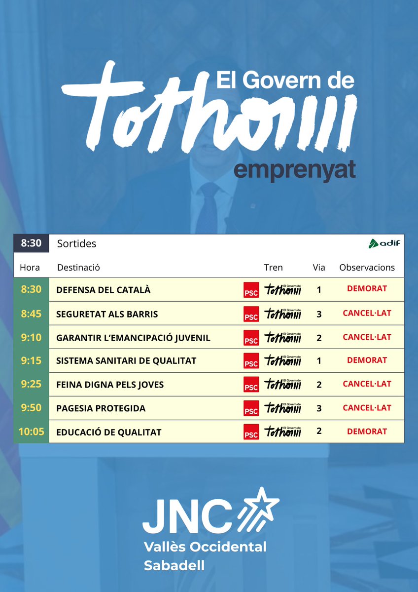 ⏩️ El Govern de tothom té tothom emprenyat. Catalunya necessita lideratge i nosaltres som l'alternativa.

🙌🏻 Suma't a la Joventut Nacionalista de Catalunya!