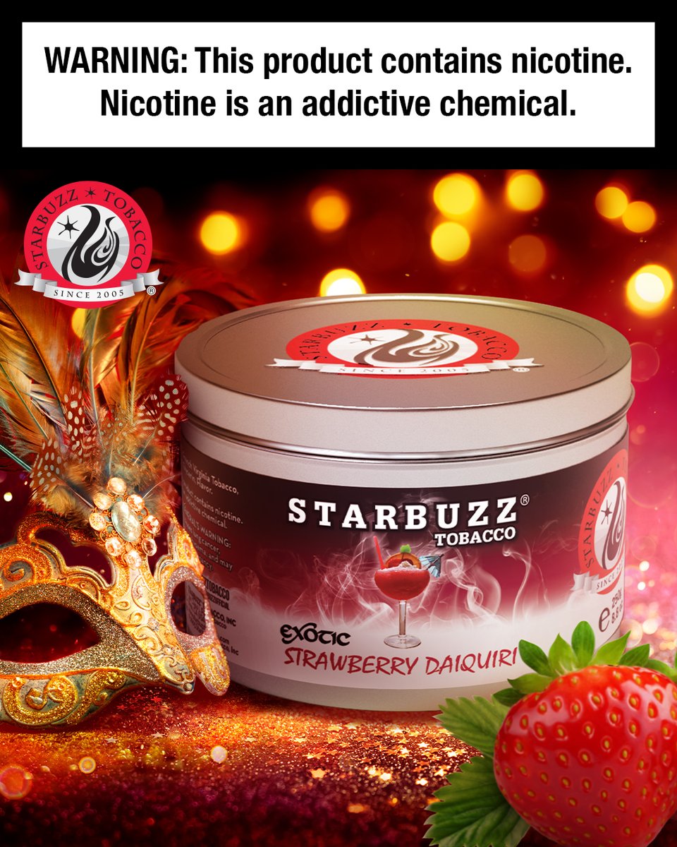 Shake up the #strawberry flavor packed into your #hookah bowl with #cocktail-inspired Starbuzz® Strawberry Daiquiri. 🍹🍓💃🕺🪇

Find this #fun flavor and other #guiltypleasures for your palate at your local #smoke shop or at ShopStarbuzz.com.

#shisha #mardigras #carnival