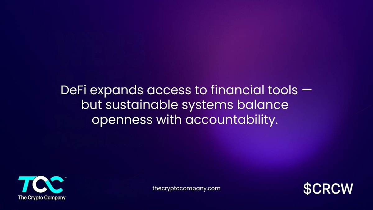 DeFi expands access to financial tools — but sustainable systems balance openness with accountability. 

#DeFi #Web3 $CRCW