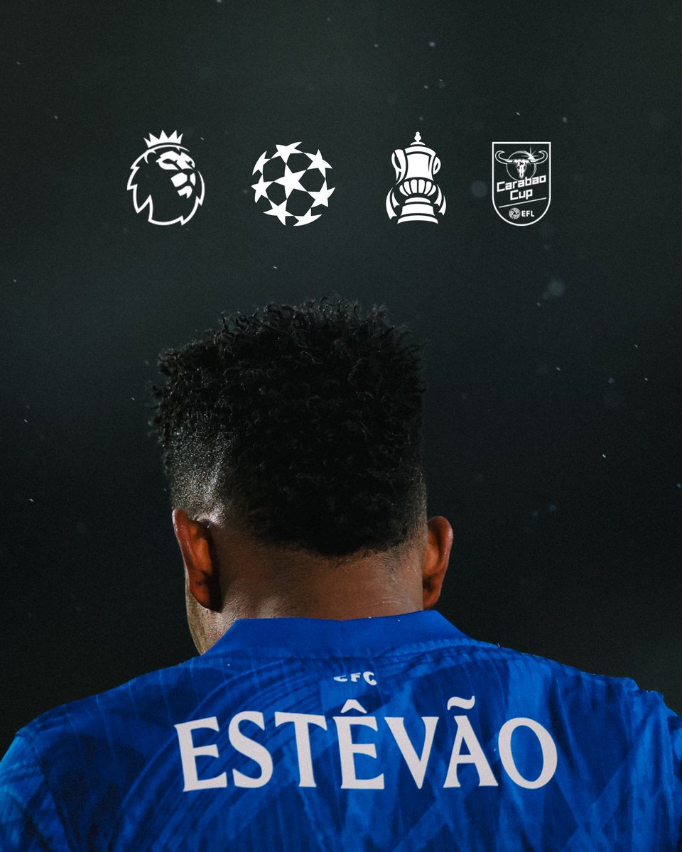 ChelseaFC's tweet image. Estevao has now scored in all four competitions he has featured in for the Blues. 💙🇧🇷