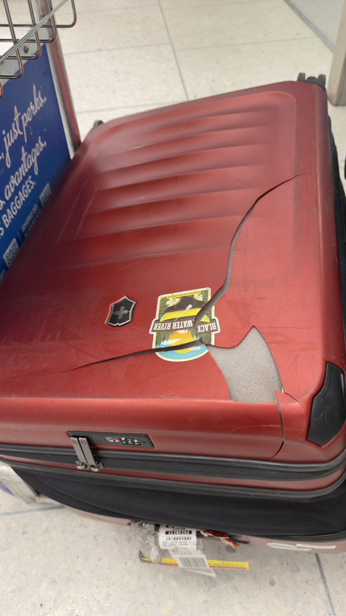 smwinston's tweet photo. @VanessaMurMo @WestJet Same. But they are part of my preferred flight network, 😭 . This is the result of @WestJet after 4 uses… also a $700 dollar suitcase 🤦🏻‍♂️. https://t.co/hRfIZeqx3A