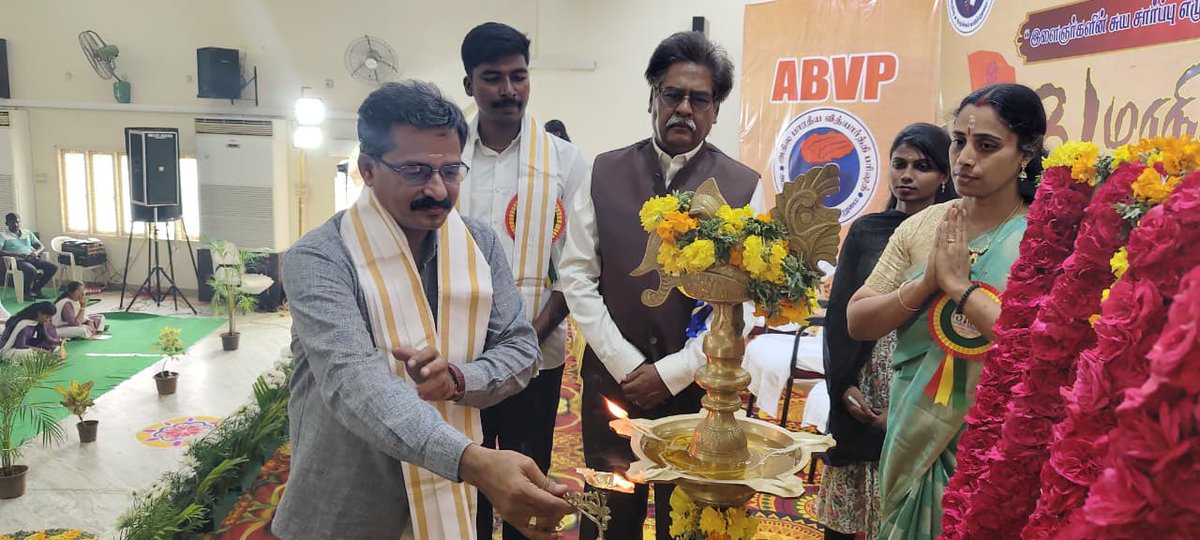 ABVPVoice's tweet photo. The ABVP South Tamil Nadu State Conference served as a powerful confluence of intellectual brilliance, nationalistic fervor, and professional excellence. The event was officially inaugurated by Dr. A. Rajarajan, Director of the Vikram Sarabhai Space Centre, alongside ABVP National Vice President Shri Nagalingam, who also opened the conference exhibition, bridging the worlds of advanced science and student activism.

Delegates were deeply enriched by the ideological guidance of Shri Suresh Ji Saha Prant Pracharak, South Tamil Nadu reinforcing the core values of organizational discipline and service. The sessions reached an inspirational peak with Major Mathankumar, a veteran of Operation Sindoor, whose firsthand accounts of military valor ignited a profound sense of duty. Furthermore, the Role Model session featuring renowned Endocrinologist Dr. Krishnan Swaminathan provided a roadmap for balancing professional mastery with social responsibility. Together, these luminaries empowered the youth to strive for excellence in both their careers and their commitment to the nation.