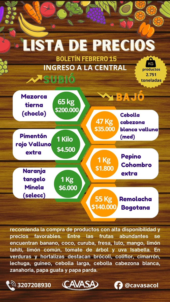 Mantente informado mientras conoces las tendencias del mercado y las variaciones en los precios de los productos más importantes.. suscribete a nuestro boletín de precios para que estés siempre al día , escribe al 3207208930 📷📷