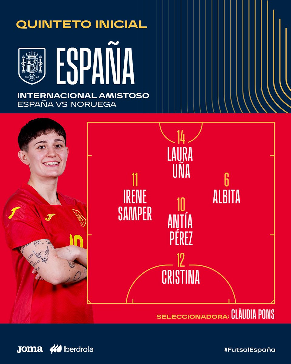 🚨 𝗘𝘀𝘁𝗲 𝗲𝘀 𝗲𝗹 𝗾𝘂𝗶𝗻𝘁𝗲𝘁𝗼 𝗱𝗲 𝗹𝗮 <a href="/SEFutbolFem/">Selección Española Femenina de Fútbol</a> 𝗽𝗮𝗿𝗮 𝗲𝗹 𝗽𝗿𝗶𝗺𝗲𝗿 𝗽𝗮𝗿𝘁𝗶𝗱𝗼 𝗲𝗻 𝗲𝗹 𝘁𝗼𝗿𝗻𝗲𝗼 𝗙𝘂𝘁𝘀𝗮𝗹 𝗪𝗲𝗲𝗸

🇪🇸🆚🇳🇴
🕕 18:15 horas
📺 facebook.com/futsalweek

#FutsalEspaña