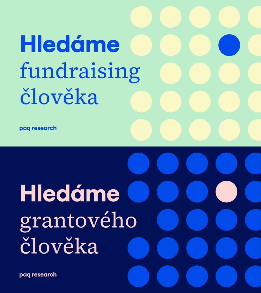 paq_research's tweet photo. Hledáme dvě posily! 1) fundraisingového a 2) grantového člověka, ať dál můžeme dělat nezávislý výzkum, který zlepšuje kvalitu života v Česku ⤵️

1) Abychom byli nadále nezávislí, potřebujeme dlouhodobou podporu a důvěru filantropů. Těch, kteří sdílejí naši vizi: soudržné, spokojené a prosperující Česko, na jehož úspěchu se může podílet každý.
https://t.co/gGXNcetwrZ

2) Naši nezávislost nám pomáhá udržet i financování z rozmanitých zdrojů. Jeho součástí jsou i granty. Pro jejich hledání, získávání a správu právě teď hledáme posilu do našeho týmu.  
https://t.co/vd35DsmvhG