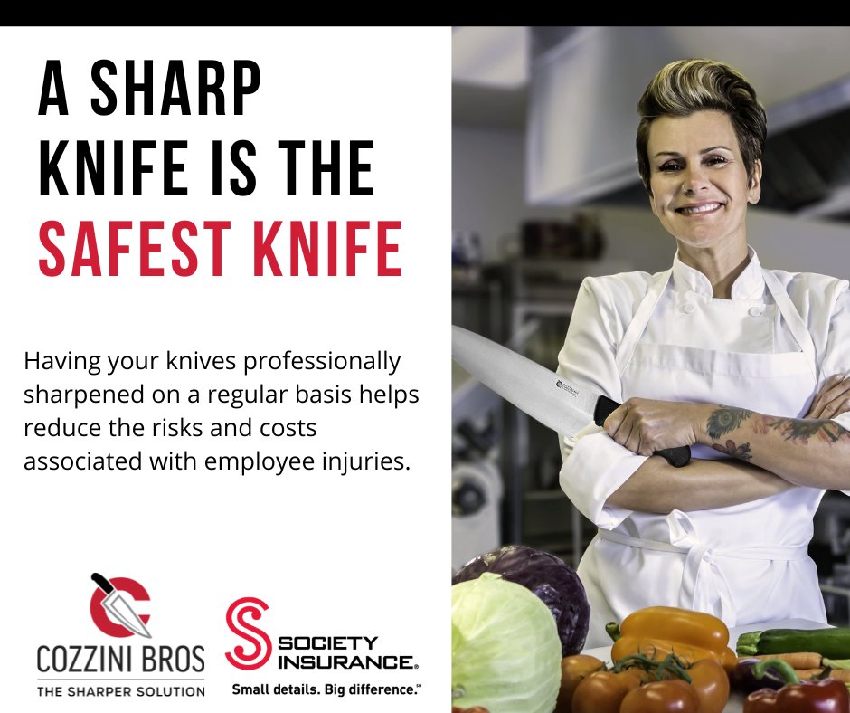 SocietyIns's tweet photo. We have partnered with @Cozzini Bros to offer discounted rates to new customers on knife sharpening and cutlery exchange services, helping to reduce the risks and costs associated with employee injuries. Learn more at https://t.co/AzxYkQgjWs. https://t.co/z4XHfc79Sm