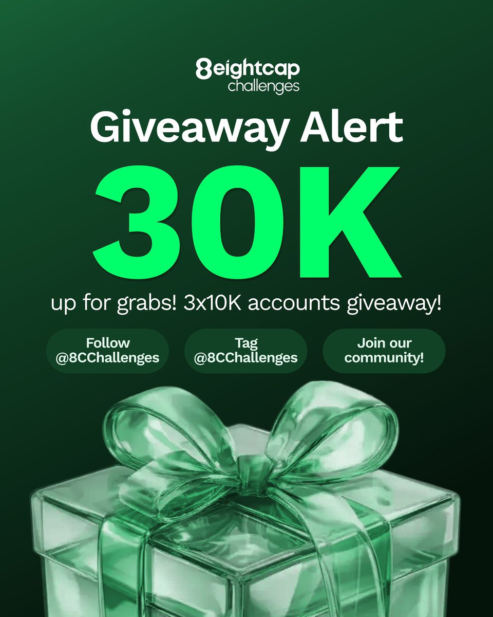 🚨Eightcap Challenges Giveaway🚨

🎁 3x $10K Trading Accounts 

1️⃣ Follow 
@8CChallenges
<a href="/JABZ_FX/">JABZ🚀</a>

Also follow:
<a href="/indcfx/">Indc Futures</a>
<a href="/sunusiadam3995/">Dan hajia fx</a>
<a href="/KhaleedFx/">Khaleed</a>
<a href="/Life_of_Ricardi/">✯ℙℝ𝔼ℂ𝔸ℝ𝔻𝕀𝕆✯</a> 

2️⃣ Like and tag us and 3 friends

3️⃣ Repost

🤞Good luck guys, winners announced in 120 hours