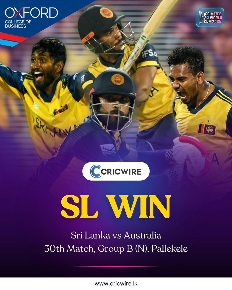 BREAKING 🚨

Sri Lanka qualify for the Super 8 of the ICC Men’s T20 World Cup 2026 after beating Australia! 🇱🇰🔥

What a night! #T20WorldCup