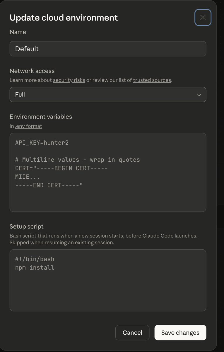 Claude Code on the Webでsetup scriptが書けるようになった。起動時のスクリプトで設定が書けるので、ghコマンドを入れるとかができるようになってそう