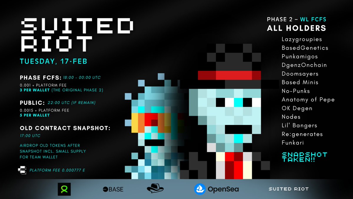 Riot,

Prepare for launch.
Clear your schedule — this is happening.

There’s no turning back.

Mint Page: opensea.io/collection/sui…
Channel: howdy.chat/c/suitedriot

Join our <a href="/0xHowdy/">howdy.eth</a> channel for more updates and pre mint party.