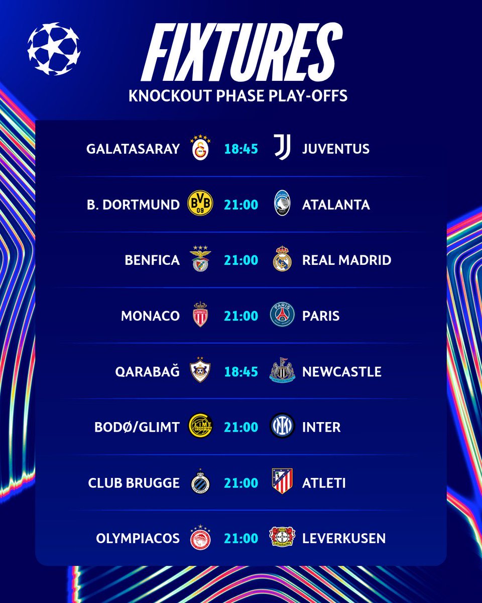 Jopreezy's tweet photo. Knockout phase play-off first legs 

#UCL https://t.co/SwnmgdGxBQ