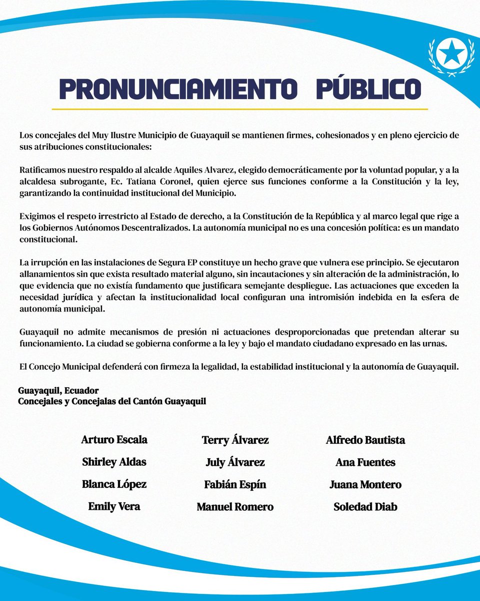 Las Concejalas y los Concejales de Guayaquil más firmes que siempre. 

💪