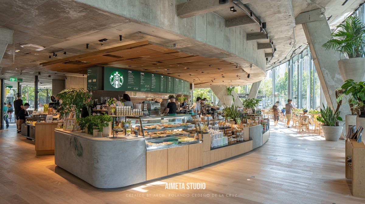 Starbucks Interiors - In this conceptualization, I propose redesigning the architectural language of the Starbucks coffee franchise to offer users a more organic, slower, more welcoming spatial experience.

Created by AIMETA Studio
#Architecture #InteriorDesign