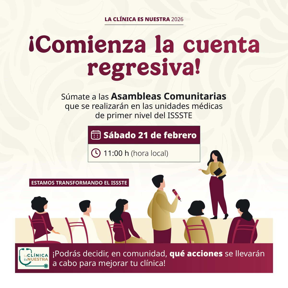 👉¡Atención, mucha atención! 😃

✅ Ya nos estamos preparando para las asambleas del programa #LaClínicaEsNuestra; infórmate y participa en tu unidad médica más cercana decidiendo obras y acciones por tu salud y la de los tuyos 🤗