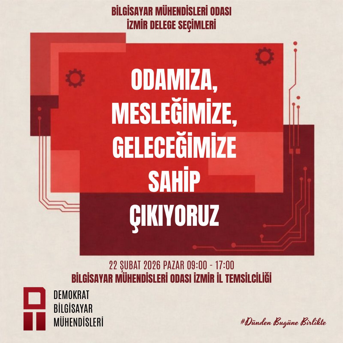 Meslektaşlarımızın desteği ile Ankara Delege Seçimlerini başarıyla tamamladık. Şimdi sırada İZMİR var. Bilimi ve tekniği halkın çıkarına kullanma sözü veren Demokrat Bilgisayar Mühendisleri olarak, İzmir’de dayanışmayı büyütüyoruz. 22 Şubat Pazar günü yan yanayız. ✊ 💻 ⚓
#BMO